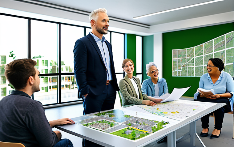 **

A professional urban planner, fully clothed in smart casual attire, presenting a city plan to a diverse group of community members in a bright, modern community center. The plan showcases sustainable development and green spaces. Safe for work, appropriate content, family-friendly, perfect anatomy, natural proportions, professional setting.

**