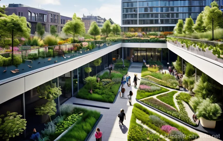 도시계획 설계 실무 팁 - **Prompt:** A bustling, vibrant urban square in a modern European city, reimagined as a lush green o...