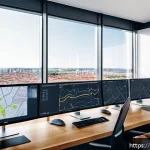 Home 23 도시계획 분야 취업 준비 - A professional urban planner presenting a detailed city redevelopment project in a modern office set...