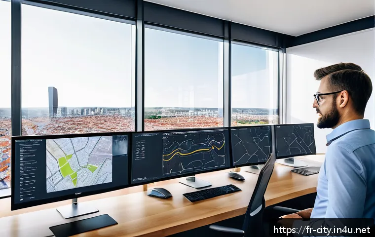 도시계획 분야 취업 준비 - A professional urban planner presenting a detailed city redevelopment project in a modern office set...